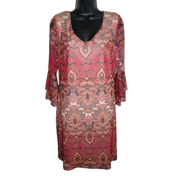 Allison Brittney retro ruffle bell sleeve dress size Medium - Picture 1 of 8